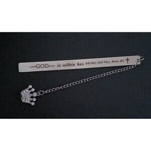 NEW God is Within Her She Will Not Fall Metal Bible Verse Book Marker with Crown